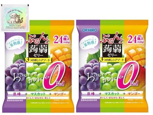 Japanese Konjac Jelly Assortment, Fruity Chewy Pouch Snack with Muscat, Mango and Grape, 48 Individual Pieces, Low-Calorie Treat from Japan | Yummy-Yamaguchi Original Wipe Included. A Portion of Every Purchase Helps Protect Animals