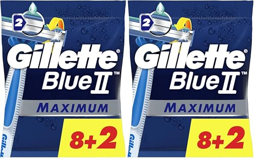 Gillette BlueII Maximum Maquinillas De Afeitar Desechables Para Hombre, Con 2 Hojas, Cabezal Pivotante x 10 (Paquete de 2)