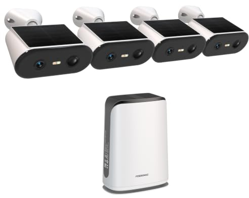 FOSSENXE 2K Cámara Vigilancia WiFi Exterior Solar - Kit 4 Cámaras+Base
