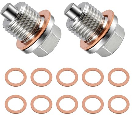 2PCS Bouchon De Vidange D'huile Magnétique, M14x1.5, Écrou De Vidange Carter Magnétique Avec Rondelle En Cuivre, Boulon De Vidange D'Huile Moteur Voiture En Acier Inoxydable