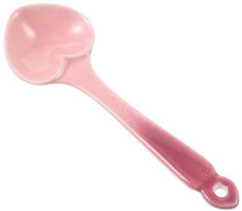 SMASOLO Ceramic Ice Cream Scoop Pink Heart-Shaped Porcelain Spoon Creative Flatware for Dessert