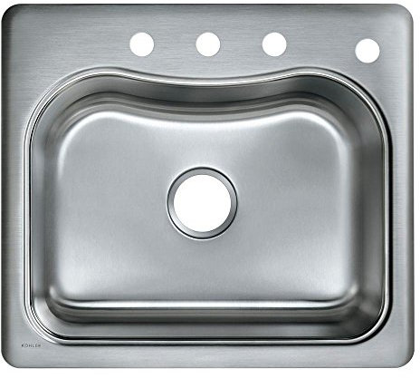 Kohler K-3362-4-NA Staccato Single-Basin Self-Rimming Kitchen Sink, Stainless Steel