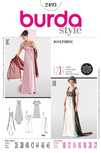 burda style Papier-Schnittmuster Damen Karneval Kostüm Empire-Kleid #2493 Gr. 36-48