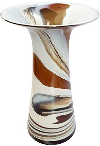 Oberstdorfer Glashütte Vase farbige Glasvase Blumenvase gerade hohe Form in braun, rot, beige Weiss marmoriert mundgeblasen Höhe ca. 29 cm