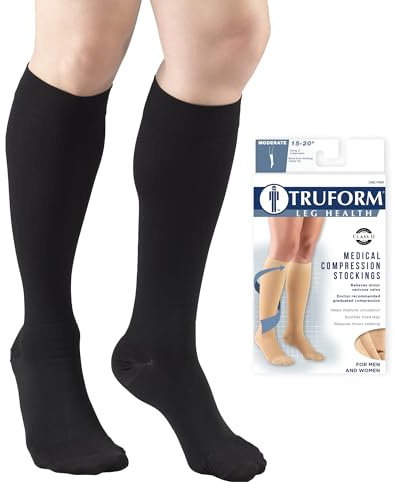 Truform 15-20 mmHg Compression Stockings for Men and Women, Knee High Length, Closed Toe, Black, Medium