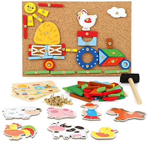 small foot Hämmerchenspiel „Bauernhof“ aus Holz, Korkboden mit Motiven des Bauernhofes zum Hämmern, ab 3 Jahren, 10228, Mehrfarbig/Meereswellen (Ocean Tides)