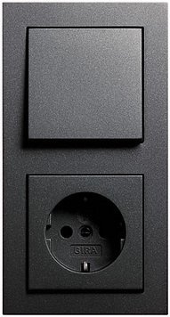Gira E2 Anthrazit Set - Schuko Steckdose, Wechselschalter & 2-fach Rahmen | Vormontiertes Komplettset in mattem Anthrazit mit Wippe, ideal für die Unterputz-Installation im modernen Wohnbereich