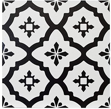 FloorPops Comet Pack of 10 Peel & Stick Vinyl Floor Tiles Black White Pattern