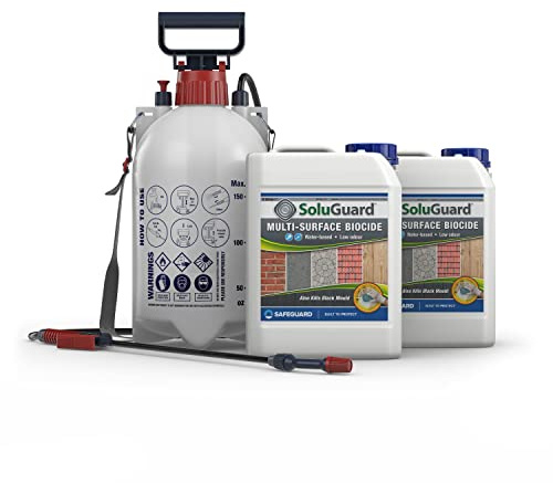 Soluguard Multi Surface Biocide (2 x 5L & Sprayer) Pump Action Pressure Sprayer – High Strength, Ready For Use Against Fungi, Mould, and Algae on Internal and External Walls & Surfaces