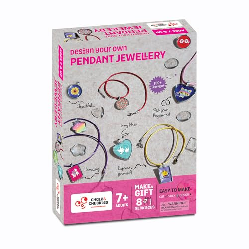 Chalk and Chuckles Pendants Art and Crafts for Kids | DIY Pendant Necklace Jewelry Kit for Kids Ages 7+ | Gifts for Kids Ages 7, 8, 9, 10, 11,12 Years | Make 8 Pendant Necklace | Creative Art