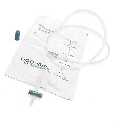 Ugo 2L Nachtbeutel (x10) – Urinbeutel/Katheter Nachtbeutel, T oder Hebel mit knickfreiem Anschluss (10er Pack) (Ugo 10 Extra - Einweg-T-Hahn, Nicht Steril)