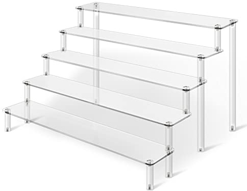 JOENCOST 5-Stufig Acryl Riser Display Regal Ständer, Transparente Organizer | Acrylständer, Leicht Zusammenzubauen, Modern and Elegant, Floating Visual Experience, für Cupcake Buffets Dessert Modell