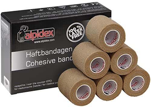 ALPIDEX 6 Rouleaux Bande Cohésive Élastique 5 cm x 4,5 m Autoadhésive | Vet Wrap, Peau Sensible, Sans Latex, Imperméable, Respirant, Cheval, Chien, Chat, Sport, Pansement, Maintien