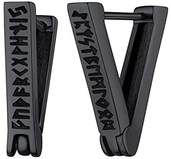 FaithHeart Wikinger Rune Ohrstecker für Herren Damen Edelstah Nordischer Wikinger Rune Creolen Ohrstecker Punk Stil Piercing Ohrschmuck mit Geshenkebox für Freunden Ehemann