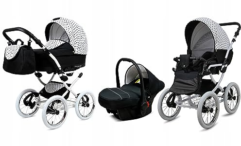 BabyLux® Kinderwagen Set 3 in 1 - Margaret - incl. Babywanne, Buggy Sportsitz, Auto-Babyschale - Autositz - Kinderwagenset - Kombikinderwagen mit Wickeltasche, Regenschutz usw.