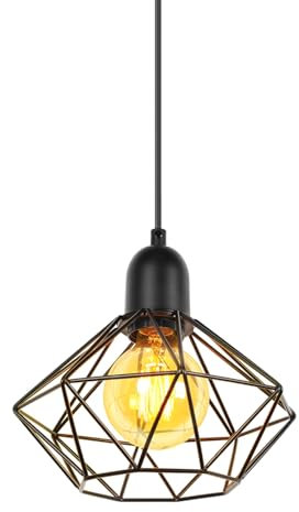 PETITES ECREVISSES Lampada a sospensione vintage E27 Lampada da soffitto retrò design a gabbia in metallo Ø22 cm Illuminazione a soffitto interno nero per corridoio veranda cucina camera da letto