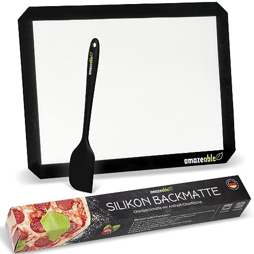 Amazeable® Alfombrilla de silicona para horno, incluye espátula de masa, duradera hasta 250 °C, 30 x 40 cm, 100% antiadherente, base para hornear papel reutilizable