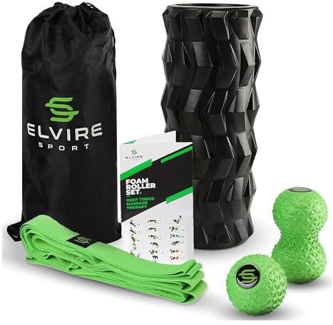 ELVIRE Weight-Lifter's Edition - Set massaggiante per tessuti profondi, include: rullo in schiuma, palla per massaggio alle arachidi, palla da massaggio, fasce elastiche per alleviare il dolore:
