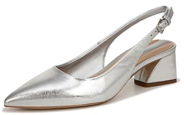 Franco Sarto Womens Racer Slingback Low Block Heel Pointed Toe Pump Silver Metallic 9 M