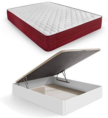 HOGAR24 ES | Pack Colchón Viscoelástico Spring Plus 15 + Canapé Madera Abatible Gran Capacidad | Color Blanco | Medida: 150x190 cm
