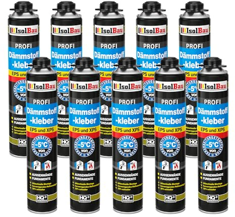 Isolbau B2 Dämmstoffkleber - 10 x 750 ml Perimeterkleber für EPS- & XPS-Platten - 1K PU-Klebeschaum für Fixieren & Befestigen