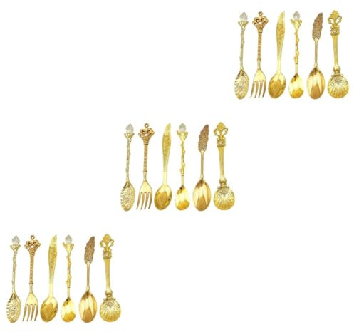 Cabilock Ensemble De 18 Cuillères À Café Rétro De Style Cour Cuillères À Mélanger Dorées Pour Café Glace Couverts Occidentaux Sculptés Créatifs Pour Bar À Domicile