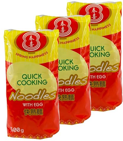Spring Happiness - 3x Premium schnellkochende Quick Cooking Noodles 500 g (mit Ei, with Egg) - Traditionell asiatische Nudeln perfekt für Wok & Mie-Gerichte - Schnellkochnudeln Noodle als Bratnudeln