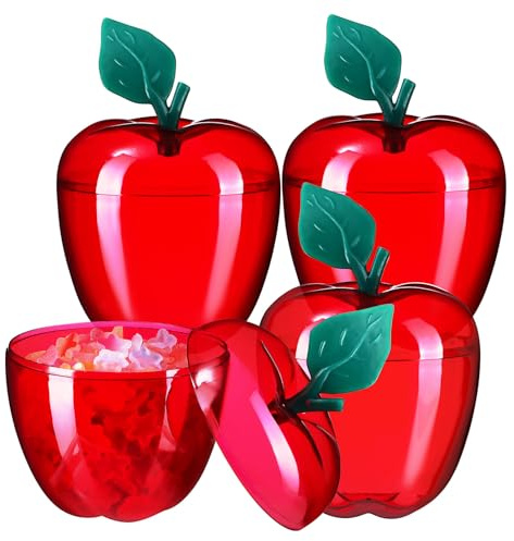 HOLIDYOYO 4 Frascos De Dulces Decorativos De Plástico De Manzana Roja Tapa De Goma Almacenamiento Multifuncional Ideal Para Oficina y Hogar