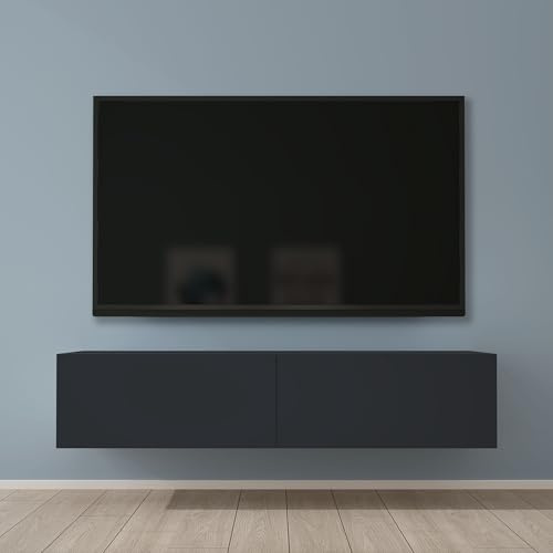 Mai & Mai Fernsehschrank Hängend TV Lowboard hängend mit Gasdruckfedern | TV Schrank mit Klappen, viel Stauraum, Wandmontage in Matt Anthrazit, Breite: 140 cm, Fernsehschrank02