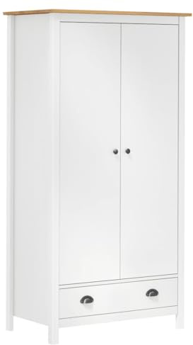 KOIECETA Kiefernholz Massiv Kleiderschrank mit 2 Türen 1 Schublade 1 Regal Garderobenschrank Holzschrank Schlafzimmerschrank Schrank Weiß 89x50x170 cm