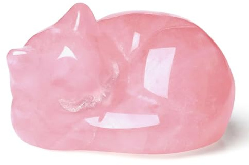 QINJIEJIE Rosenquarz Katze Deko Kristalle Figuren Katzenfigur Statue Edelsteine Glück Kätzchen Männer Frauen