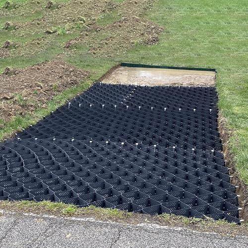 kiesgitter geogitter kieswabe Kiesgitter-Stabilisator, 5,1 bis 10,2 cm Tiefe – Bodenschutzgitter für die Landschaftsgestaltung, 9,6 bis 12,1 bis 15,2 bis 6,4 m lang – HDPE-Pflastersteine ​​für Gartena