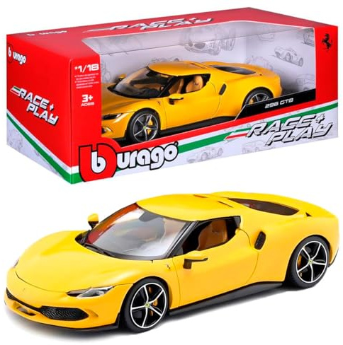 BBURAGO - Ferrari 296 GTB R&P - Realistisk modellbil i skala 1:18, officiell Ferrari-licens, rekommenderad ålder 3+ år