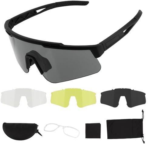 ToopMount Gafas deportivas, gafas de tiro tácticas antivaho con 3 lentes intercambiables, gafas de airsoft con protección UV400, gafas para ciclismo, senderismo (montura negra)
