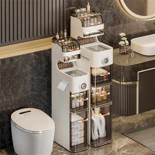 RVUEM W:22cm,H:59cm, Schmaler Toilettenpapier Aufbewahrungsschrank Mit 5/6/7 Ebenen, Schmaler Aufbewahrungs Organizer, Mit Durchsichtiger Schublade, FüR Kleine RäUme KüChe WaschküChe Wohnzimmer