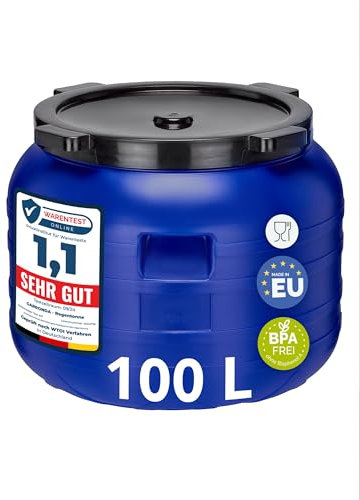 Garronda Barril de Boca Ancha 100 Litros - BPA-Libre, Universal para Alimentos, Agua de Lluvia - Con Tapa para Jardines GD-0093, Azul