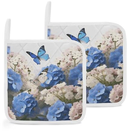 Topflappen, rutschfest, hitzebeständig, bequemes Futter, Hortensien, Gänseblümchen, Schmetterlinge, Tischunterlagen zum Kochen, Backen, Mikrowelle, Grillen, 2 Stück