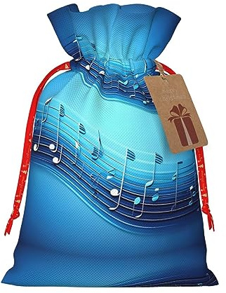 HJLUUFT Jutebeutel mit Musiknoten-Druck, himmelblau, Weihnachtsgeschenktasche mit Kordelzug und Geschenkanhänger, Hochzeit, Weihnachten, Partygeschenk