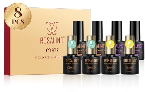 ROSALIND Base Coat Top Coat UV Nagellack Set, 8 Stück Nägel Primer und Dehydrator für Gelnägel, Soak-Off UV LED Gel Nagellack Unterlack und Überlack Nail Art Maniküre Set