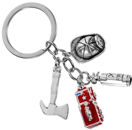 DEARMAMY Feuerwehr Schlüsselanhänger Legierung Feuerhelm Und Feuerlöscher Design Schlüsselring Geldbörsenkette Schlüsselanhänger Für Handtaschen Rucksack Zubehör Geschenk