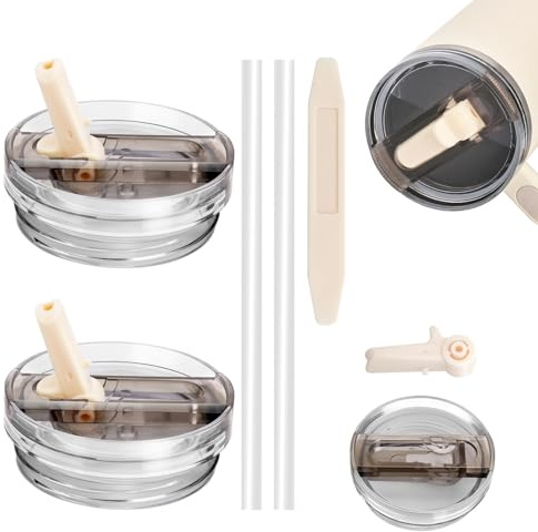 2pcs Tapas con Paja Plegable y Desmontables a Prueba de Fugas para Tumbler 40oz, Incluye 2 Pajillas y 1 Herramienta de Desmontaje, Reutilizables, Fáciles de Limpiar (Blanco roto)