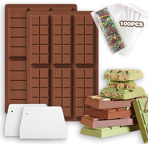 2 Piezas Molde de Chocolate y Turrón de Silicona Dubai - Barra Profunda Sin BPA para Bombones Pralinés