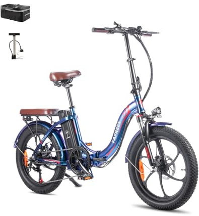Fafrees F20 PRO E-Bike Klapprad Elektrofahrrad 20 Zoll Fatbike, 250W Motor 36V 18AH Akku, 20 * 3,0 Zoll Mountainbike Elektrofahrrad 40 Nm (Hecktasche + Pumpe, buntes Blau)