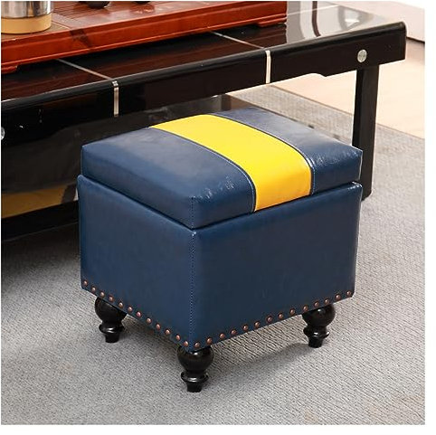 Pouf in pelle con poggiapiedi imbottito con contenitore, tavolo centrale basso, salvaspazio, versatile poggiapiedi per soggiorno e camera da letto