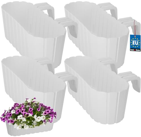 KOTARBAU® 4 Pezzi Fioriera da Esterno - Vasi per Piante da Esterno - 40 x 15 x 15 cm - Fioriera da Balcone - Rettangolare - PVC - Bianco - con Supporto - Leggera - Decorazione Balcone