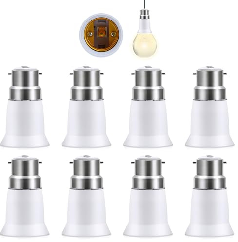 B22 to E27 Adapter, 8 Pack Bayonet to Screw Bulb Adaptor