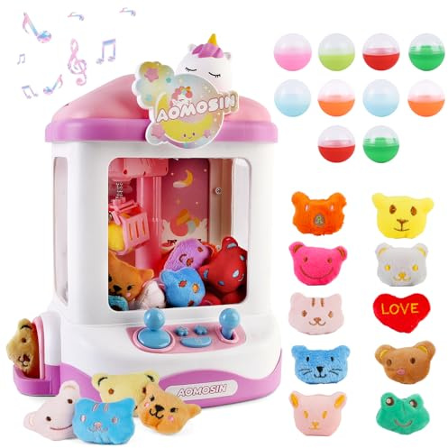 Machine à Pinces avec Musique, Distributeur de Bonbons Jeu d'arcade avec 10 Peluches et 10 Œufs à Surprise, Candy Grabber Machine, Cadeau d'anniversaire pour Fille ou Garçon de 3-8 Ans, Licorne