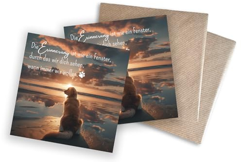 WBdesignz Trauer Karten Haustier - einfühlsame Trauerkarten Spruch Besinnliche Beileidskarte für Hund aufrichtige Kondolenzkarten Beileid Tier 125 x 125 mm mit Umschlägen (2er-Set, Hund)