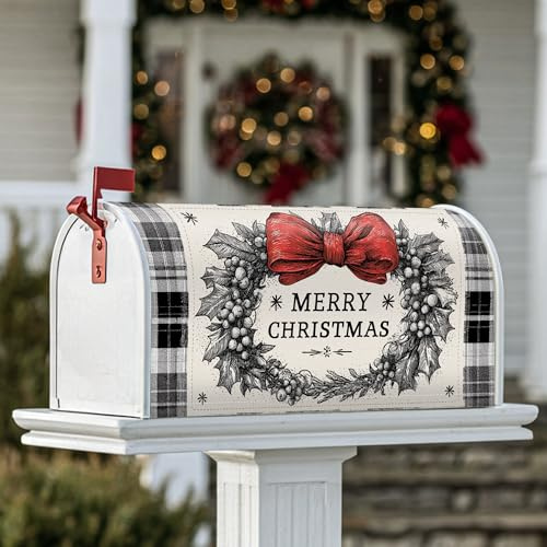 Coperture magnetiche per cassette postali con fiocco, decorazione natalizia rustica natalizia con bacche di agrifoglio, per decorazione del prato, 53 x 64 cm