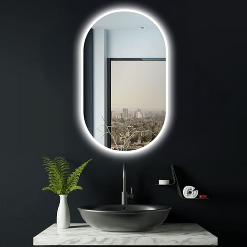ApeJoy Miroir de Salle de Bain 75 x 45 cm avec éclairage Ovale avec Fonction Anti-buée, Miroir Mural LED Lumineux + Interrupteur Tactile + lumière Changeante Blanc Chaud/Blanc Froid/Neutre